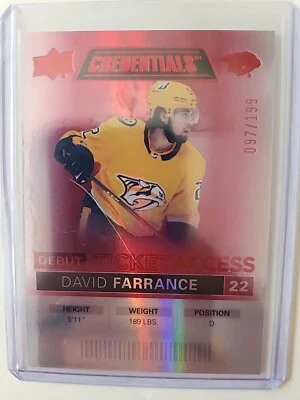 21-22 David Farrance UD Credentials Debut Access Ticket ROOKIE *97/199* - Image 1 of 2