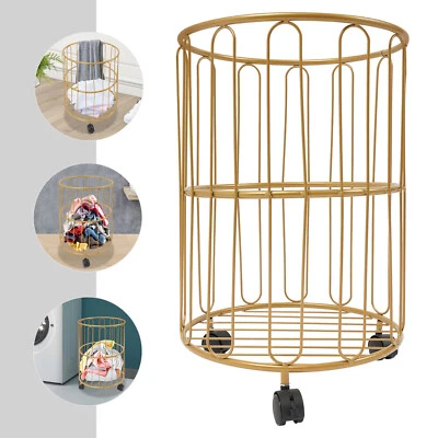 Stylish Gold Metal Laundry Cart with 4 Wheels for Easy Mobility - Image 1 of 4