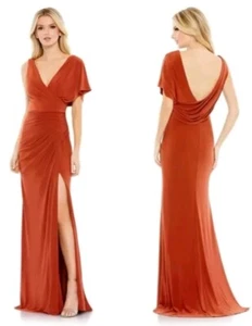 $398 Leena for Mac Duggal One Shoulder Sleeves Scoop Neck women's Gown Size: 6 - Picture 1 of 12