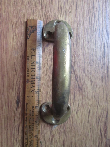 Vintage HIGH Brass Screen Door Barn Handle Pull NO SCREWS Cover