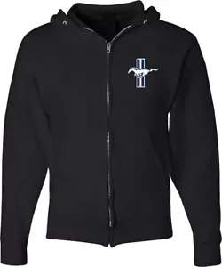 NUOVA felpa con cappuccio Lucky Ride Ford Legend Lives Mustang Pony full zip NERA M - Foto 1 di 6