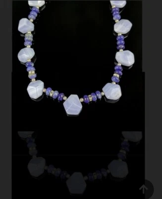 Designer Collier mit Chalzedon, Silber 925, 57,2g, mit facettierten, hellblauen  - Bild 1 von 2