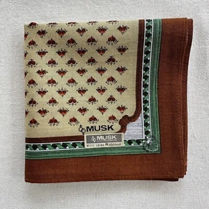 Vintage Handkerchief Cream Cotton Geometric Red Brown Pattern Pocket Square 19" - Picture 1 of 4