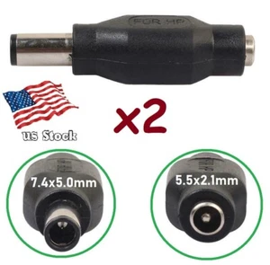 x2 DC Power Adapter 7.4x5.0mm Male Plug to 5.5x2.1mm Female Jack for HP Notebook - Picture 1 of 6