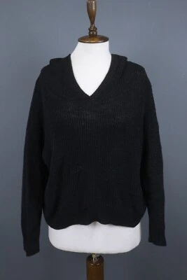 Suéter Pullover James Perse Los Angeles Negro Algodón Lino Tejido con Capucha Talla 0 Foto 1 de 4