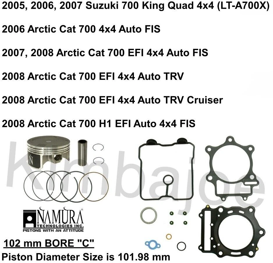 Arctic Cat 700 EFI Auto, Suzuki 700 King Quad 102 mm DIÁMETRO "C" Pistón Kit Reconstruido Foto 1 de 1