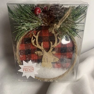 Reindeer Snow Globe Ornaments Set of 4 Shatter Proof Red Black Pinecone - Picture 1 of 5