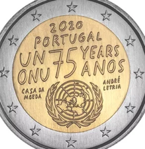 Portugal 🇵🇹 Moneda 2€ Euro 2020 75y Naciones Unidas UN ONU UNC 1945 símbolo - Imagen 1 de 3