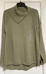 Jeanne Pierre Sweater Button Accent Collar Lt Green Heather 313 NWT Size Large - Picture 1 of 5