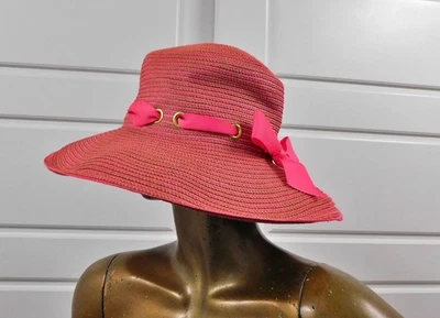 Eric Javits Straw Raffia Sun Hat Natural Pink Bow One Size - Image 1 of 4
