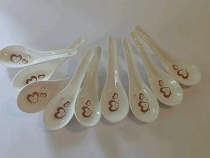 Cucharas sopera de porcelana asiática 9 piezas arroz de cerámica chino ganado tonelada Pho corazón amor  - Imagen 1 de 4