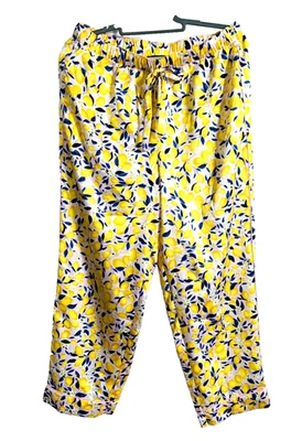 Ann Taylor Women L Pajama Bottoms Lounging Blue Yellow Lemons Poly Comfy - Image 1 of 4