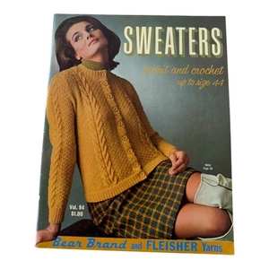 1966 Sweaters Knit Crochet Vintage Book Vol 94 Bear Brand Fleisher Yarns Pattern - Picture 1 of 5