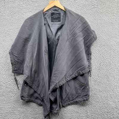 Chaqueta AllSaints Mujer 2 Gris Portere Sin Mangas Parka Con Capucha Drapeada Cremallera Tencel Foto 1 de 4