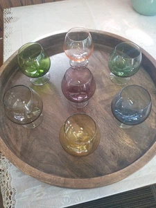 Mid Century 7er Set Cordials Glas Schnaps Farben MCM Barware Brandy Original  - Bild 1 von 4