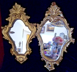 Vintage Gold Gilt Framed Wall Oval Mirror Baroque Florentia Italy Set 15 16 inch - Picture 1 of 23