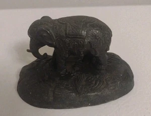 Antike Bronze geschnitzte bemalte Elefant Miniatur schwere Figur 4 Zoll  - Bild 1 von 9