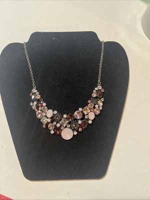 Premier Designs Cluster Rhinestone Necklace “Ballet Slippers” Pink Lilac Smokey - Image 1 of 4