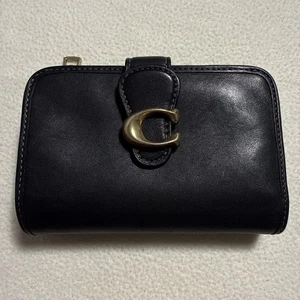Cartera monedero plegable de cuero genuino negra Coach - Imagen 1 de 18