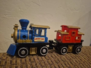 Lincoln Logs Blue Woodland Express Train Locomotive + 1 Car - Picture 1 of 4