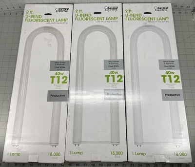 3 x Feit Electric 40w T12 U6 U-Bend Fluorescent Bulb Cool White - 18,000 hrs - Image 1 of 2