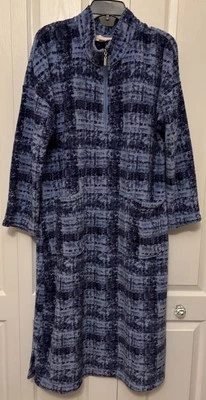 Stan Herman Fleece Plush High Neck Zip Front Robe Blue Womens OS - Image 1 of 4