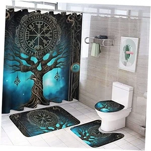 4 Pcs Bathroom Shower Curtain Set,Bathroom Sets with Rugs (Bath Mat,U Shape - Picture 1 of 8