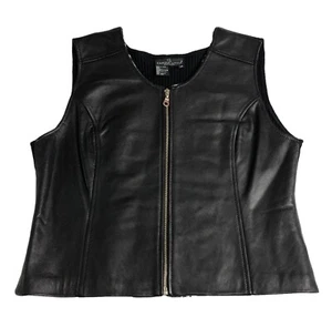 Vintage Carole Little Vest Womens Petite 14 Leather Zip Zebra Lined Wool Blend - Picture 1 of 14