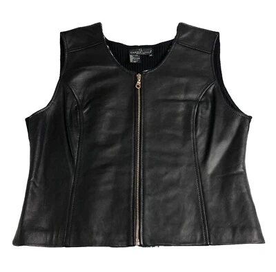 Vintage Carole Little Vest Womens Petite 14 Leather Zip Zebra Lined Wool Blend - Image 1 of 4
