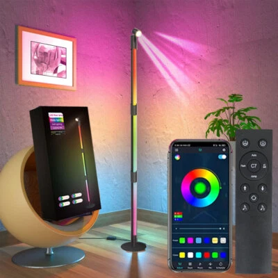 Lámpara de pie giratoria RGB blanca cálida 3 secciones con foco remoto Bluetooth APP Foto 1 de 4