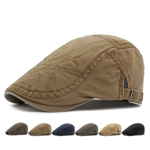 Retro Men Flat Cap Cotton Ivy Newsboy Adjustable Beret Cabbie Gatsby Driving Hat - Picture 1 of 16