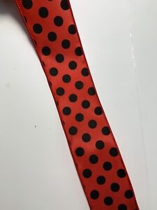 10 Yds Of  2 1/2” Red & Black Polka Dot Wired Edge Satin Ribbon