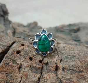 925 Sterling Silver Natural Malachite Gemstone Handmade Ring Jewelry S 7 PK-14 - Picture 1 of 12