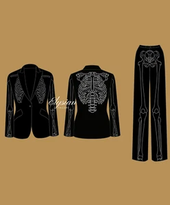 Men Black 2Pc Bespoke Cowboy Skeleton Embroidered Rhinestone Western Nudie Suit - Picture 1 of 8