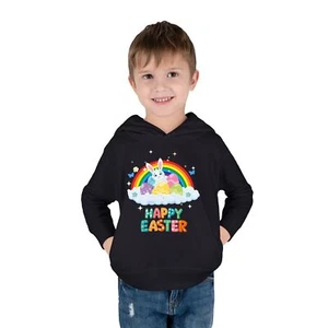 Happy Easter Toddler Fleece Hoodie, Kids Spring Jacket, Bunny Hoodie, Easter - Picture 1 of 13