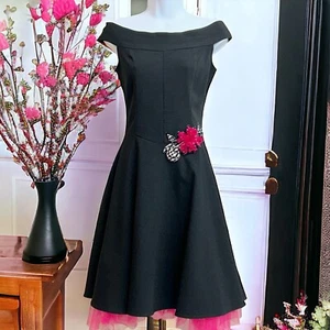 Ruby Rox Party Dress Sz 3 Black Fit & Flare W Pink Crinoline Dance Prom Retro - Picture 1 of 10