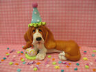Hand Sculpted Polymer Clay Red Basset Hound Birthday Figurine with Confetti
