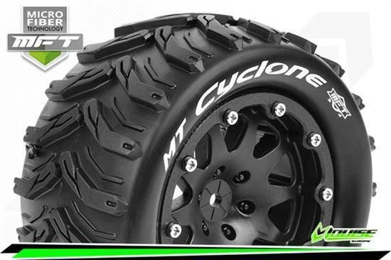 Louise MFT 1/10 MT-CYCLONE TRUCK TIRE SOFT / 0 OFFSET BEAD-LOCK BLACK RIM HEX 12 - Bild 1 von 1