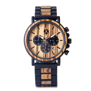 OROLOGIO DA POLSO UOMO LEGNO CINTURINO IN EQUINO CINTURINO AL QUARZO OROLOGIO ACCIAIO INOX CRONOGRAFO - Foto 1 di 6