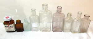 Lot Of 9 Vintage Glass Medicine Bottles Blue/Purple/Brown/Clear - Picture 1 of 8