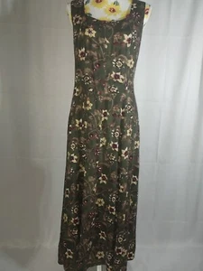 Vintage All That Jazz MED Womans Forest Green Floral Maxi Criss Cross Back - Picture 1 of 5