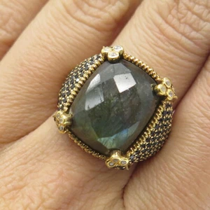 925 Sterling Silver Gold Plated Real Labradorite Topaz & Spinel Ring Size 7.25 - Picture 1 of 8