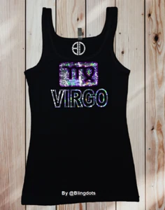 Virgo Bling Shirt Sequin no Rhinestones tank top Zodiac Sign Horoscope Symbol - Picture 1 of 6