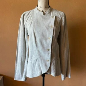 Nueva con etiquetas Chaqueta de cierre con botones de lino de algodón a rayas Sundance Danieli talla 8 - Imagen 1 de 5