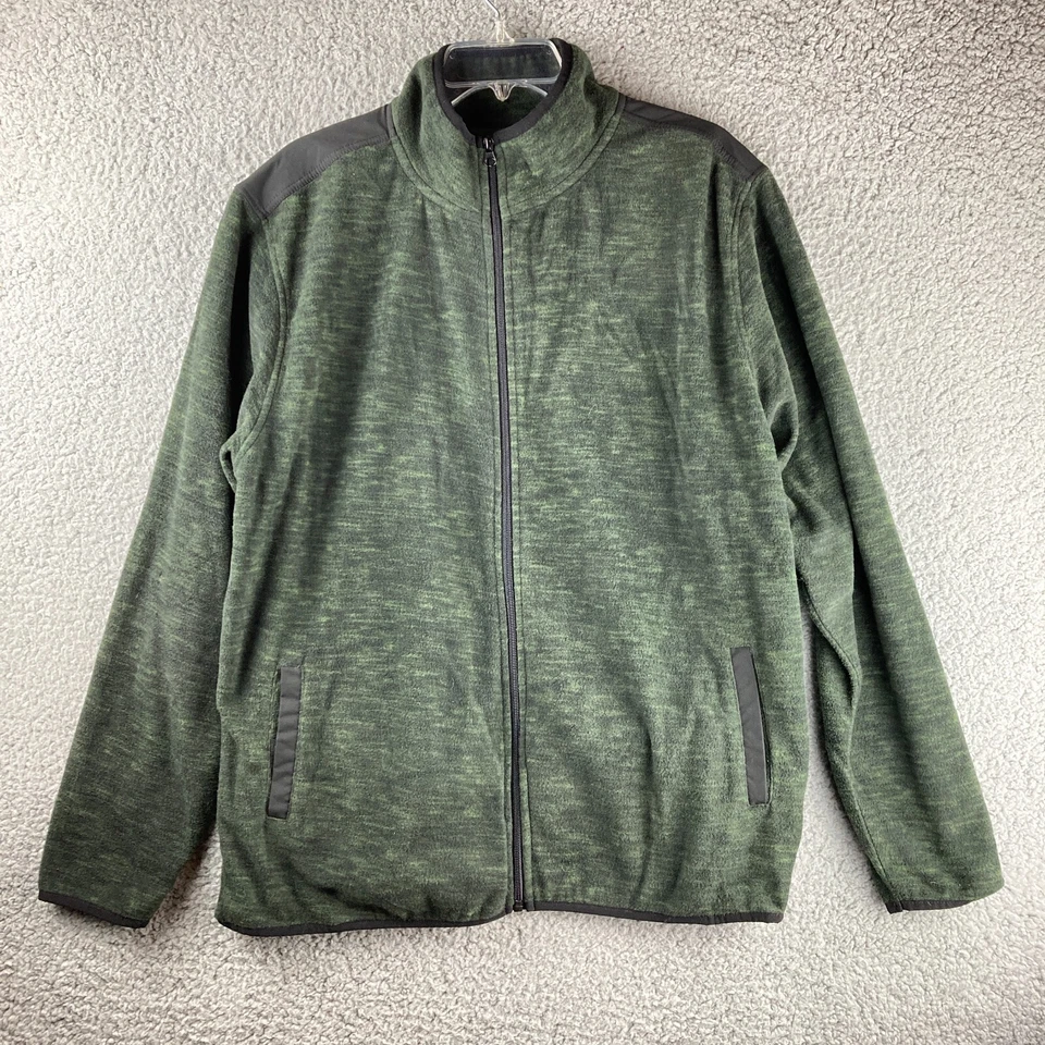 Open Trails Mens Size Large Green & Black Fleece Jacket Full Zip Pockets - Image 1 of 4