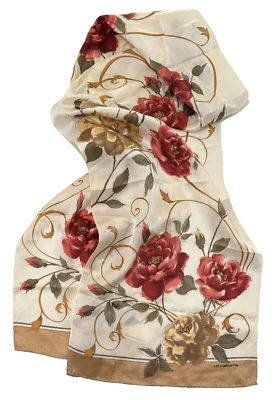 Bufanda Liz Claiborne Vintage Rosas Beige Tostado Rústico Rojo Bordes Enrollados 11 X 58 Pulgadas Foto 1 de 4