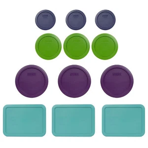 Pyrex (3) 7202 Blue (3) 7200 Green (3) 7201 Purple (3) 7210 Turquoise Lids - Picture 1 of 5