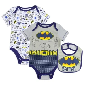 DC Comics ☆ Costume Batman Creeper bambino ragazzo ☆ Body confezione da 2 e bavaglino ☆ 0-9 M - Foto 1 di 1