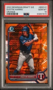 2022 Bowman Draft Sapphire Dustin Harris Orange Refractor /25 PSA 10 Gem Mint - Picture 1 of 2