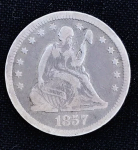 1857 Circulated Seated Liberty Quarter 25C - Type Set Coin - U.S. Münzen - Silber - Bild 1 von 4